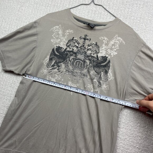 Y2K Burnside Men Shirt L Grey Affliction Goth Grunge Cross Wings Skater - Picture 7 of 15